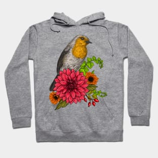 Robin on bouquet of flowers Hoodie